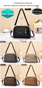 Three zipper compartments on lightweight pebble grain PU leather crossbody bag 24x8x16cm