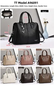 Detailed size chart of large tote bag with seven colors and pearl floral charm