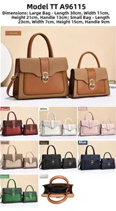 Detailed view of dual-size handbag sets with woven texture and metallic clasp in eight colors