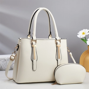 Women Handbag And Pouch Litchi Grain PU Leather Large Capacity Shoulder Bag With Gold Metal Decor Business Commute Trendy