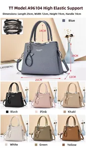 Vista dettagliata della borsa tote da donna con dimensioni e 7 opzioni di colore