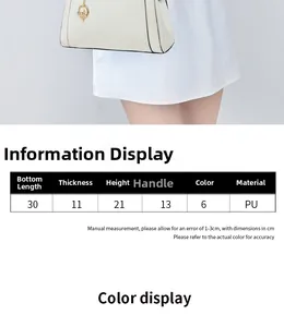 Detailed size chart for beige PU leather tote bag with moon and star gold charm pendant