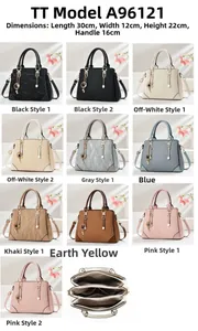 Detailed size specifications for minimalist handbags showing 30x12x22cm and multi-colors