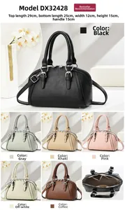 Detailed interior view and six color options for the fashion color-block boston handbag