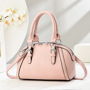 Fashion Women Handbag PU Leather Lychee Pattern Shell Shape Shoulder Crossbody Bag Contrast Color Double Handles Minimalist