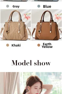 Fashion handbags in gray, blue, khaki and yellow with metal charms and large capacity
