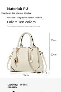 Detailed size guide for beige PU leather handbag with 30x22x12cm dimensions