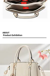 Detail of white PU leather handbag featuring multi-layer compartments and a smooth zipper