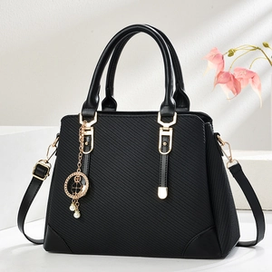 Elegant Women Handbag Large Capacity PU Leather Textured Tote With Clover Artificial Pearl Pendant Shoulder Crossbody Bag Daily