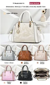 Internal structure of floral handbag showing multiple compartments and six color options