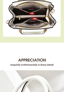 Detailed interior layout of white tote bag showing five functional storage compartments
