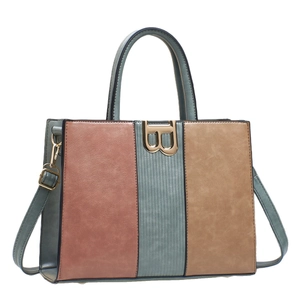 Three-color minimalist tote bag with gold B-buckle and adjustable shoulder strap