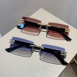 Frameless rectangular sunglasses with metal temples and gradient lenses for a sleek look