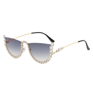 Fashionable half-frame sunglasses for women with gradient lenses and rhinestone trim