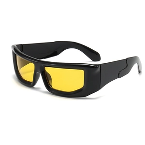 Y2K cyber punk sports sunglasses with black frames and vibrant yellow lenses