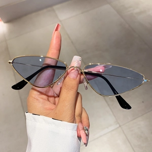 Retro Triangle Cat Eye Sunglasses Small Narrow Metal Frame UV400 Ocean Lens Vintage Trendy Fashion Street Eyewear