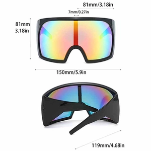 Dimensions détaillées des lunettes de soleil de sport futuristes Y2K surdimensionnées