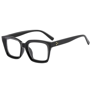 Classic black oversized square frame glasses with vintage golden stud accents on the sides
