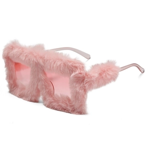 Lunettes De Soleil Carrées Surdimensionnées Femmes Monture En Peluche Oeil De Chat UV400 Mode Fête Nouveauté