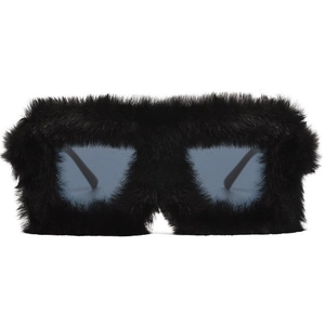 Lunettes de soleil œil de chat oversize en peluche noire avec monture en fausse fourrure