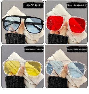 Vue détaillée de lunettes de soleil aviateur carrées en plusieurs couleurs avec double pont