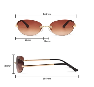 Tableau de mesures détaillé pour lunettes de soleil ovales Y2K sans monture rétro