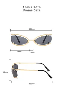 Tableau des tailles détaillé pour lunettes de soleil ovales sans monture Y2K