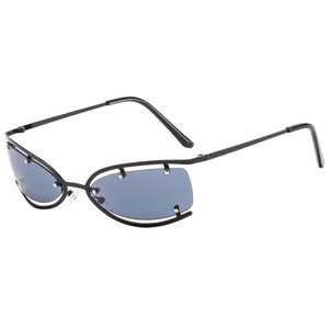Lunettes de soleil ovales Y2K sans monture avec cadre noir ajouré et rivets argentés