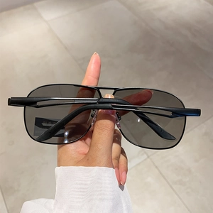 Classic aviator polarized sunglasses with black metal frame and dark grey lenses