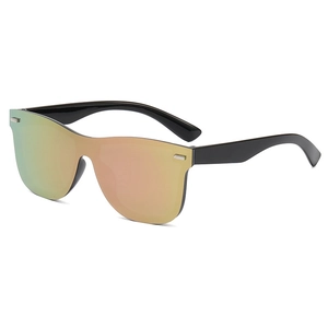 Fashionable rimless oversized shield sunglasses with pink gold gradient mirrored lenses