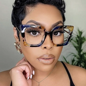 Fashionable oversized square blue light blocking glasses with tortoiseshell texture for women