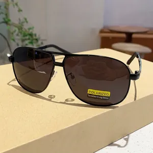 Classic black aviator polarized sunglasses for men driving with metal frame