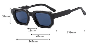 Tableau des tailles pour lunettes de soleil carrées avec dimensions monture et branches