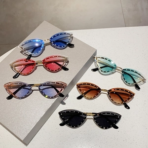 Fashionable rimless cat eye sunglasses with crystal rhinestones in six various colors
