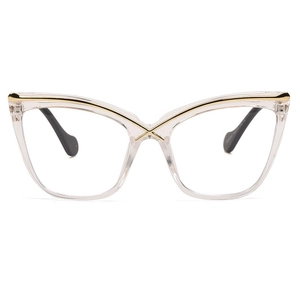 Monture de lunettes œil de chat transparente avec détails dorés et verres anti-lumière