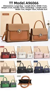 Detailed view of women's two-piece handbag set with woven texture and metal ring lock