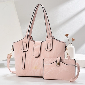 Pink faux leather tote bag and wallet set with gold 'always love you' lettering