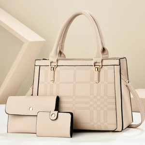 Three-piece cream white large tote bag set with matching wallet and card holder
