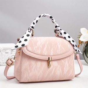 Elegant light pink marble texture shoulder bag with decorative scarf and gold hardware