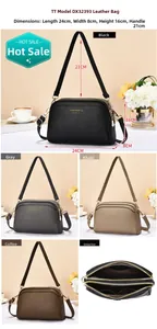 Detail of litchi texture PU leather crossbody bag with dual zipper compartments