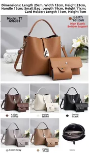 Vue détaillée du lot de 3 sacs seaux en cuir grainé avec structure intérieure