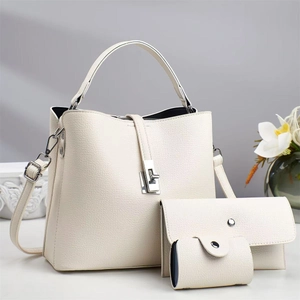 Off-white 3-in-1 handbag set featuring a litchi grain tote and envelope wallet