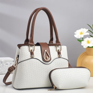 Women Handbag And Pouch PU Leather Woven Texture Large Capacity Crossbody Shoulder Bag Elegant Fashion Golden Lock