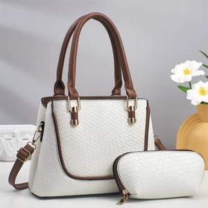 Élégant Ensemble de Sacs pour Femmes Motif Tissé Grande Capacité Sac à Main en Cuir PU Avec Pochette Sac à Bandoulière pour Quotidien