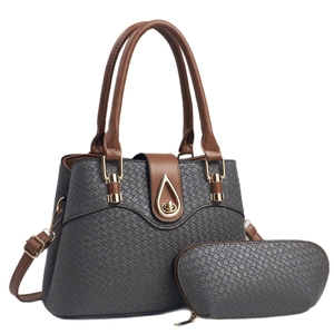 Chic lizard-texture two-piece handbag set in grey and brown with golden hardware