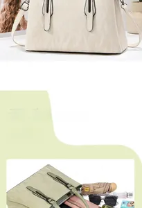 Detail of soft leather tote bag showing large capacity and internal storage pockets