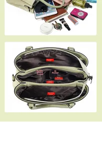 Detailed interior of a soft PU leather tote bag showing three-layer spacious compartments