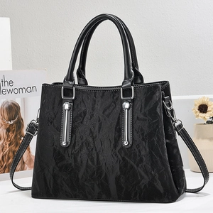 Women Handbag Wrinkled PU Leather Large Capacity Tote Shoulder Crossbody Bag Fashionable Commuter Versatile