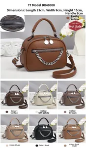 Litchi pattern shell bag with chain detail and double zipper, size 21x9x15cm