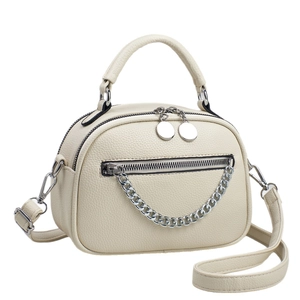 Chic cream-white apple-shaped crossbody bag with litchi texture and silver chain